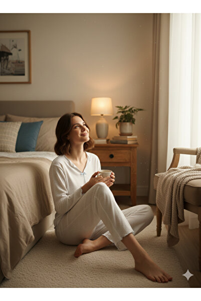 Sude kadın pijama takımı önü fiyonk detaylı pamuk takım acık mavi renk