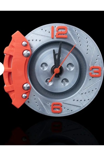 ABAS Fren Diski Tasarımlı Duvar Saati – Turuncu Kaliperli Spor Araba Temalı D...