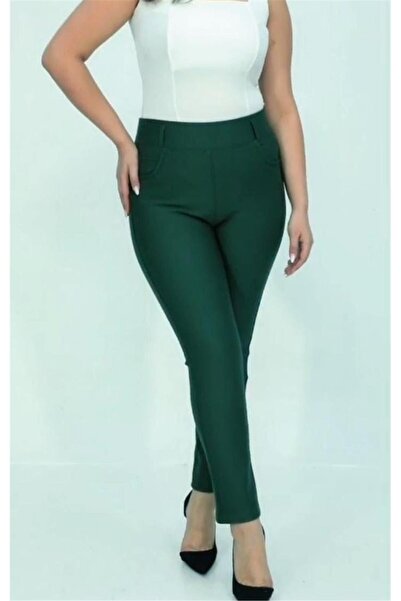 PETUNYA BUTİK Bel Lastikli Punto Kumaş Pantolon - ZÜMRÜT