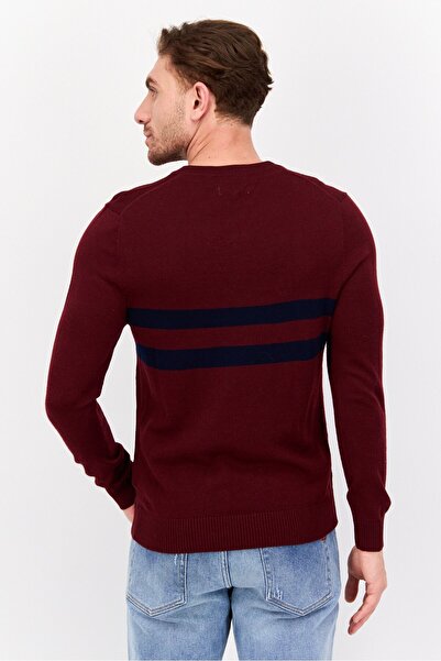 U.S. Polo Assn. Men V-Neck Embroidered Logo Long Sleeves Sweater, Maroon