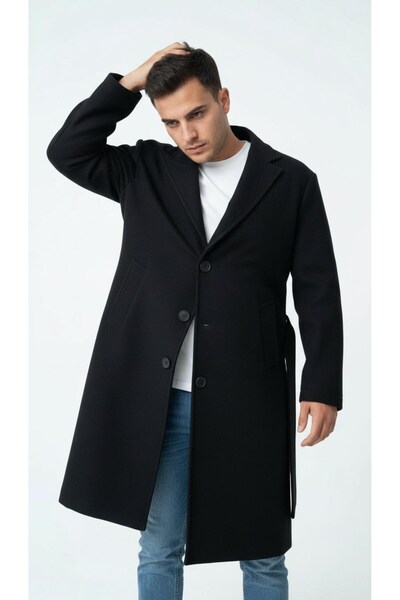 Plus Scorpion Ανδρικό μακρύ παλτό – Χειμερινό, με ζώνη, κομψό μοντέρνο σχέδιο