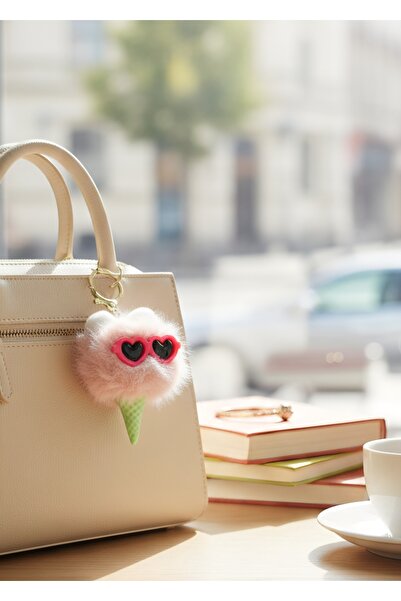 Şirin Gözlüklü Dondurma Ponpon Peluş Anahtarlık