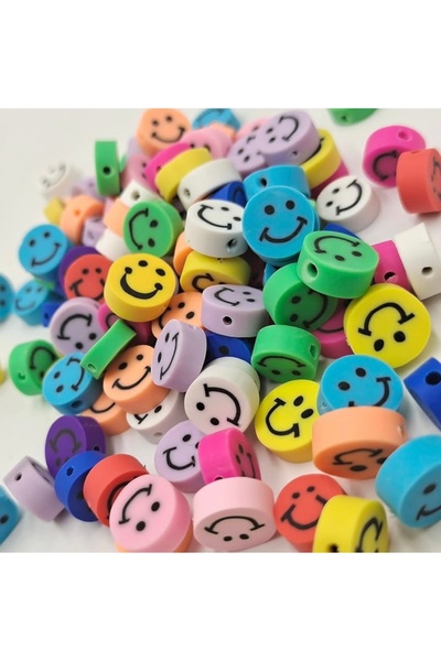 yiğit aksesuar 10 Adet Karışık Renk Fimo Gülen Yüz Boncuk Takı Boncuğu