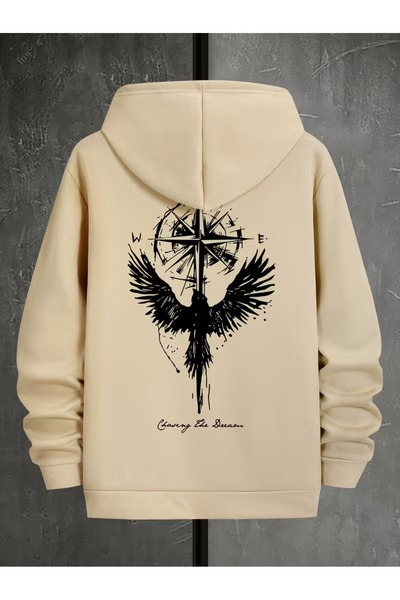 LAYORA Hooded Long Sleeve Compass Star and Wing for Men Printed