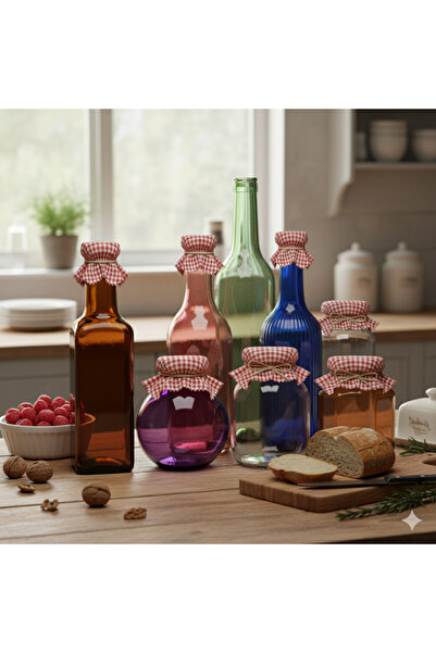 senmasy Bottle Cover Cloth / Tiny Jar Decoration / Red Color Gingham Fabric 30 Pieces