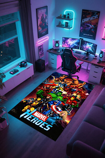 Reyhani Marvel Heros Desenli Kaymaz Taban Makinede Yıkanabilir Çocuk Gamıng H...