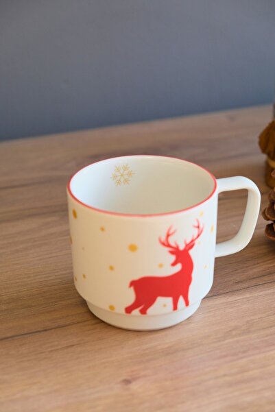 tabakevi Tabak Evi Porcelain Deer Stacked Mug Red Netted 250Cc