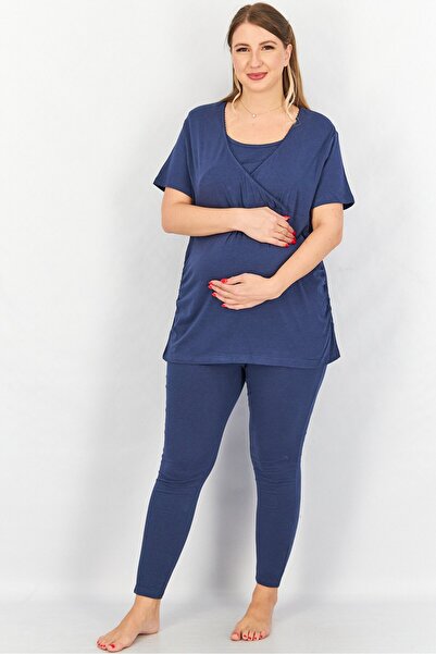 Tchibo Maternity 2 Pcs Round Neck Short Sleeve Plain Top With Legging Set, Navy