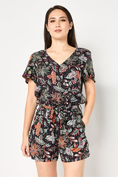 PROMOD Women Floral Print Short Sleeve Playsuit, Multicolor