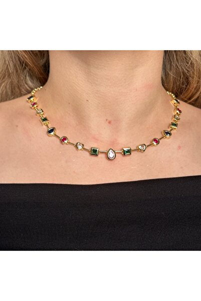 HOUSEKİ Colorful Stone Aura Necklace Does Not Rust or Tarnish