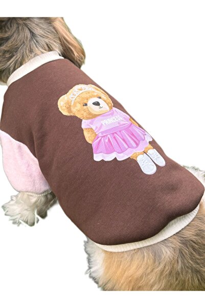 For a Fur Dog Sweat Hoodie Pullover Sweatshirt Brown Pink Bear Printed