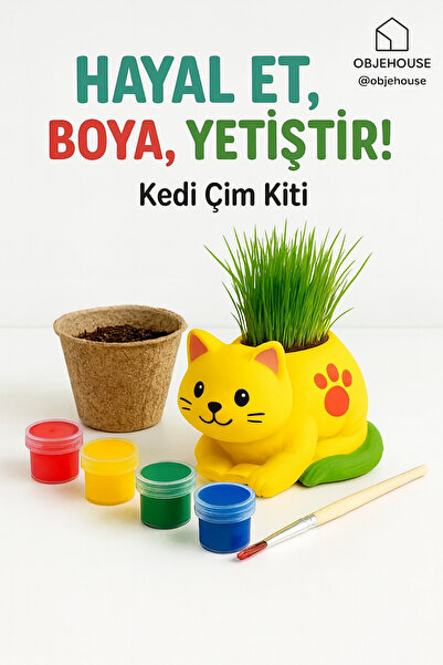 WeSank Hayal Et, Boya, Yeti?tir! – Kedi Çim Kiti + Boyalar & Sürpriz Hediyeli