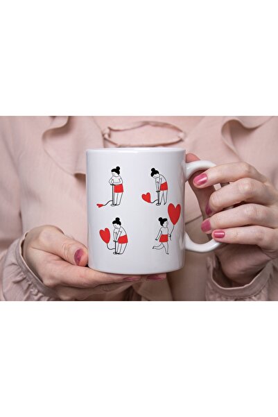 Beramussa Woman Inflating Heart Balloon Porcelain Mug Cup, Gift for Girlfrien...