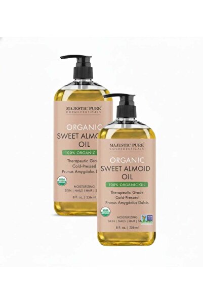 Majestic Pure Organic Sweet Almond Oil - Pack of 2, 236 ml