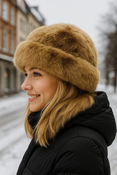 MARBERRY Camel Soft Textured Plush Neck Warmer and Earflap Women's Hat