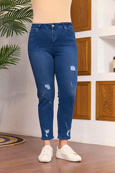 RMG Large Size Blue Trousers with Laser Detail