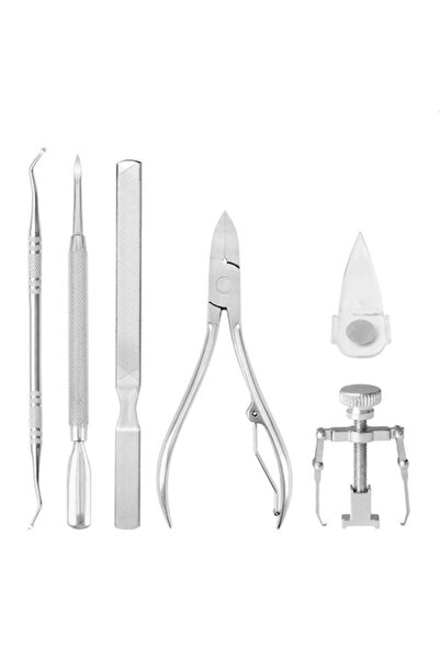 Soulima Σετ πεντικιούρ, 6 τεμάχια, για νύχια που μεγαλώνουν προς τα μέσα, από ανοξείδωτο ατσάλι, ασημί