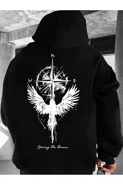 LAYORA cu glugă cu mânecă lungă Compass Star and Wing pentru bărbați cu imprimeu