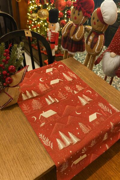 TUA HOME مفرش طاولة بتصميم عيد الميلاد - مفرش طاولة مزخرف لعيد الميلاد بنمط س...