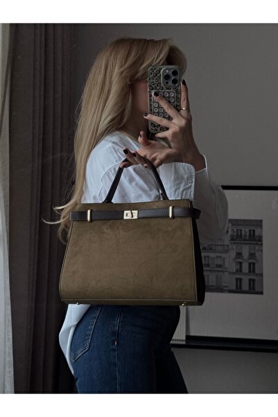 mèche atelier since 2024 Merlin Women's Suede Hand and Shoulder Bag Khaki