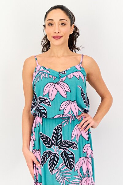 PROMOD Women Floral Print Sleeveless Maxi Dress, Multicolor