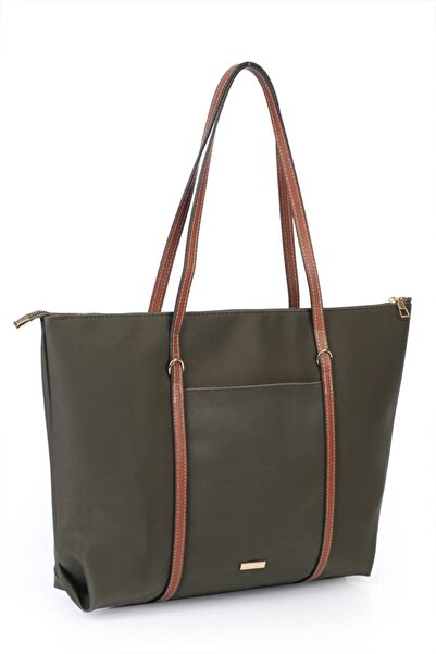 Rivina Lore Front Pocket Detailed Tote Model Satin Large Size Handbag and Shoulder Bag