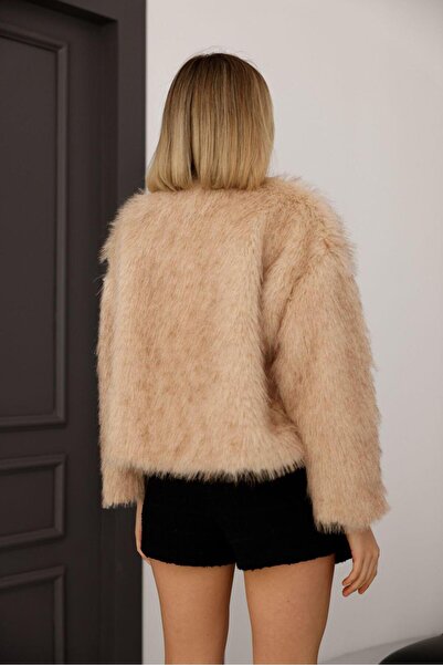 EsSo butik Women's Bitter Brown Premium Faux Fur Short Jacket