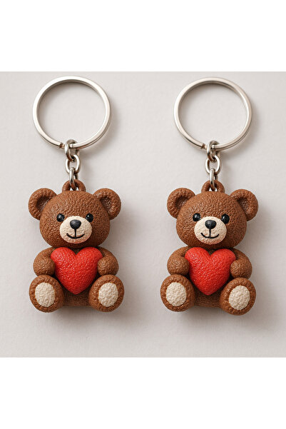 BESMYAR JEWELS 2 Piece Heart Teddy Bag Ornament - Lover Keychain - Christmas Ornament - Keychain