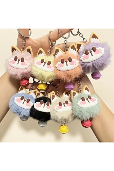 Şirin 1 ADET.Kedi Figürlü Ponpon Peluş Anahtarlık--Renk belirtilmemiş--