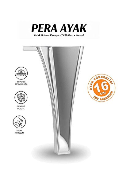 İMT AKSESUAR Pera 16 cm Krom Mobilya Koltuk Yatak Odası Tv Ünitesi Dolap Kons...