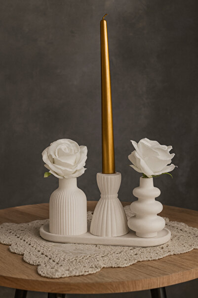 SZN HOME DESİGN Modern Dekorasyon Vazo sunumluk Şamdanlık (Çiçekler Ve Sarı M...