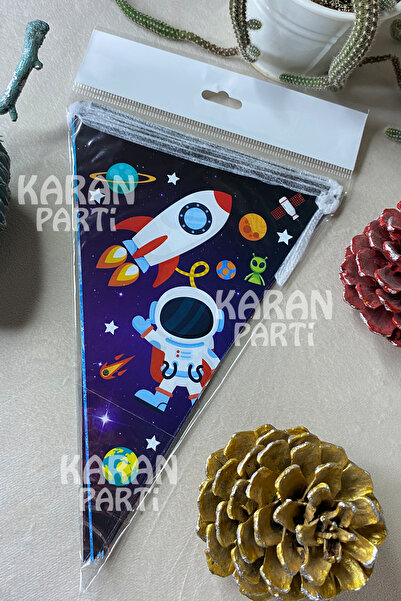 karanca parti süs Astronot Uzay Gezegen Temalı Doğum Günü Üçgen Flama Bayrak Banner Süsleme