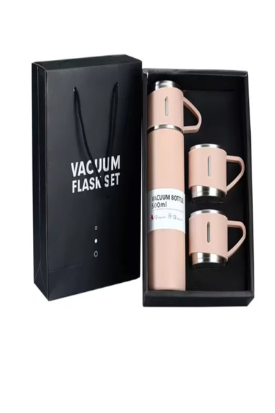 OEM Stainless steel thermos set 500 ml with 3 150 ml cups, 12h insulation, leakproof thermos for travel, PINK