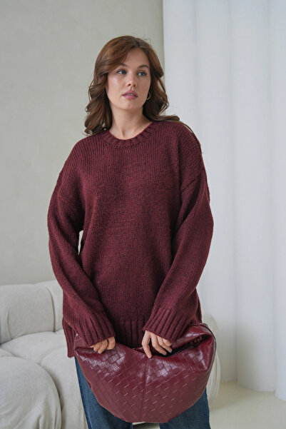 Park Karon Women's Crew Neck Soft Textured Oversized Knitwear Sweater 3032