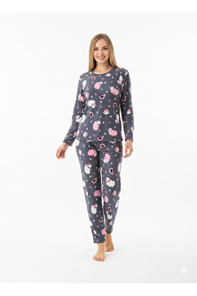 lindros Σετ πιτζάμες από σουέτ με απαλή υφή Μαλακή υφή 0438 σουέτ με μακριά μ...