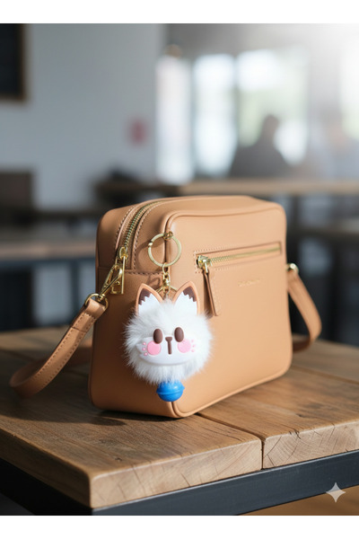 Şirin Kedi Figürlü Ponpon Peluş Anahtarlık