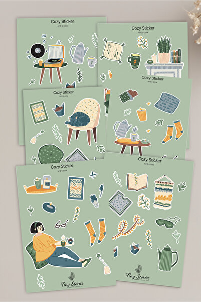 tinystoriestr مجموعة ملصقات ذات طابع مريح - 6 قطع / مفكرة، دفتر ملاحظات، مجلة...