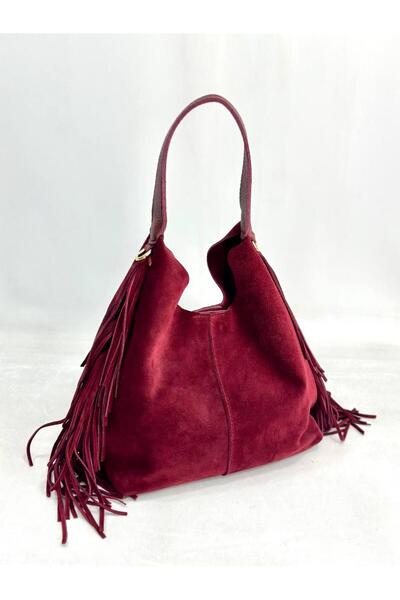modvina Hakiki Süet Deri Püsküllü Premium Kadın Omuz Çantası