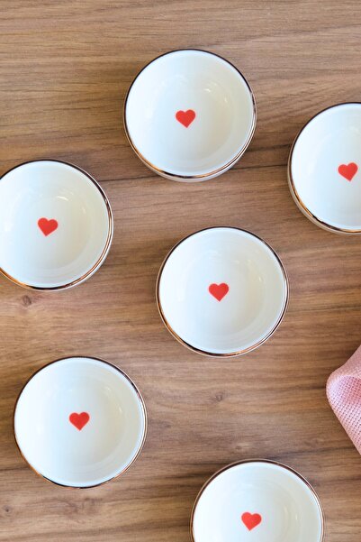 tabakevi Tabak Evi Porcelain Heart Stacked Bowl Gold Gilded 6X2Cm 30Cc 6 Pieces