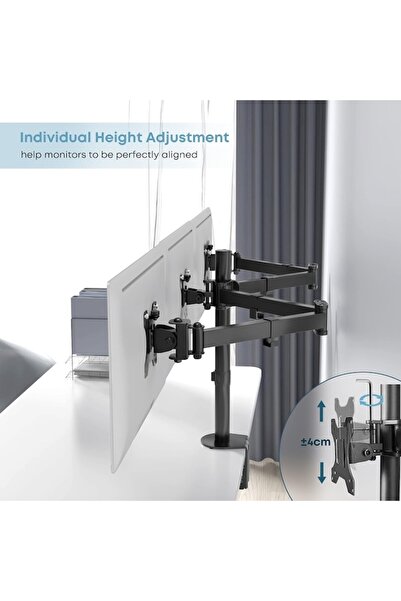 PUTORSEN Triple Adjustable Desk Monitor Mount 13-27 inch, 360° Rotation, VESA 75x75/100x100
