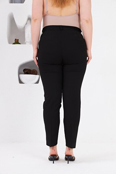 RMG Pocket Detailed Large Size Fabric Trousers Black