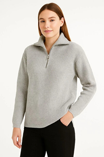 Olmira Store Women's Half-Zip Knit Sweater – Thessaloniki Knit, Mock Neck , Cotton Woven, Regular Fit Long Sleeve K