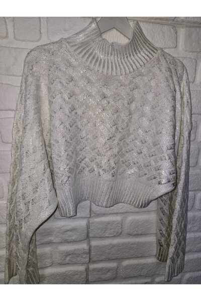 SELL BEYAZ / GRİ SAÇ ÖRGÜ CROP KAZAK