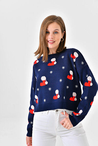 Park Karon Pulover tricotat cu sclipici cu model guler rotund pentru femei 10563