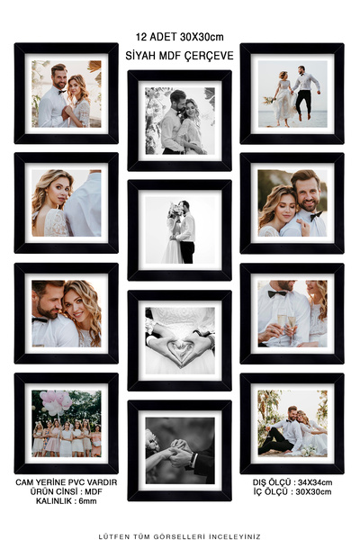 Me you 12 قطعة إطار 30x30 - إطار MDF - إطار صور - إطار مربع - مع PVC