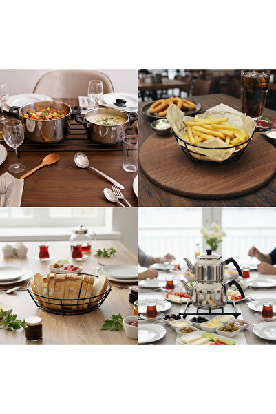 TEKMARKED 4-Piece Metal Presentation and Ni̇hale Set – Large Ni̇hale, Presentation Plate with Sauce Bowl, Bread-And-Food Basket, Small Ni̇hale