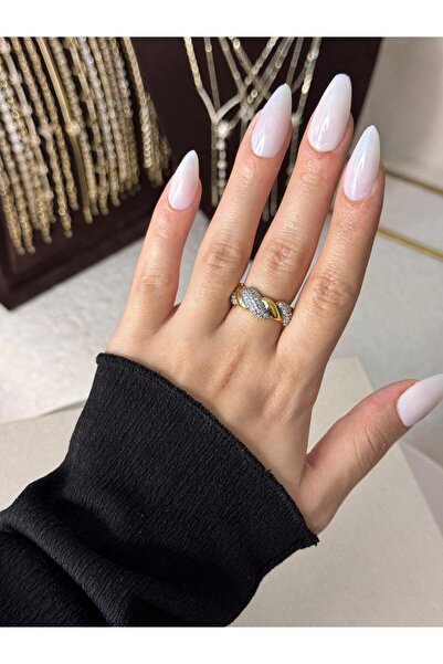 LEROSY CO. Gold Gümüş Burma Taşlı Ayarlanabilir Çelik Yüzük