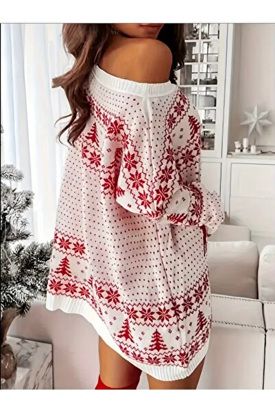 SolQ Christmas Patterned Sweater Knitted Dress