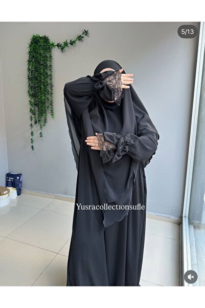 Yüsra Collection طقم عباءة إيرفا وسوفليه مظلل مكون من قطعتين مقاس 2 بوصة