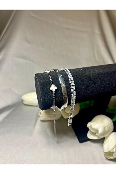 ATALYA ACCESSORY مجموعة أساور نسائية ثلاثية الأجزاء من الفولاذ المقاوم للصدأ ...